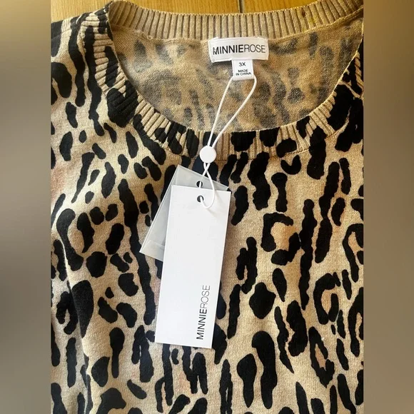 New Minnie Rose Plus Size 3x Leopard-Print Cashmere-Blend Sweater - Picture 7 of 14